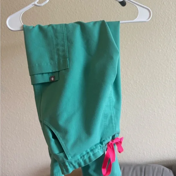 Figs Teal Scrub Set with Pink Accents - Picture 3 of 3